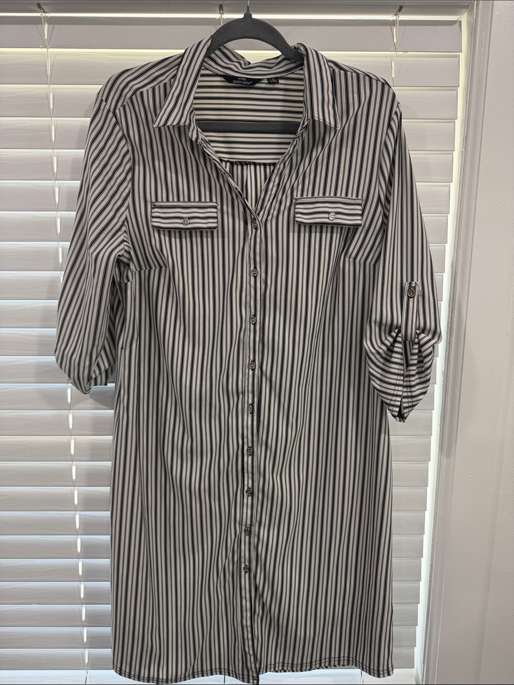 Mlle Gabrielle Black and White Striped Button-Up Tunic Dress